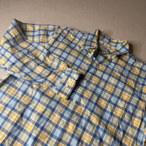 LL Bean Mens Blue/Yellow‎ Plaid Button Up Shirt Traditional Fit Long Sleeve Sz M